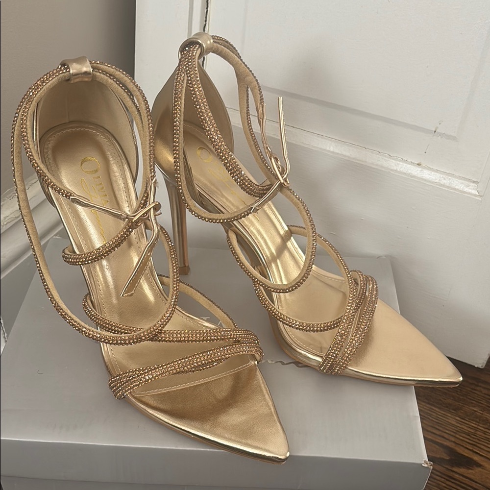 Gold High Heel Strappy Sandals